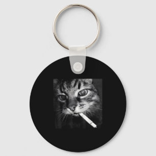 Cigarette Kitten Funny Smoking Cat Meme Stud Brain Keychain