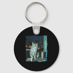 Cigarette Kitten Funny Smoking Cat Meme Stud Brain Keychain