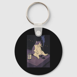 Cigarette Kitten Funny Smoking Cat Meme Stud Brain Keychain