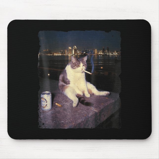 Cigarette Kitten Funny Smoking Cat Meme Stud Brain Mouse Pad (Front)