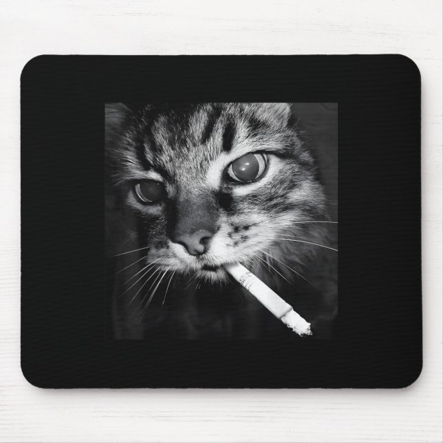 Cigarette Kitten Funny Smoking Cat Meme Stud Brain Mouse Pad (Front)
