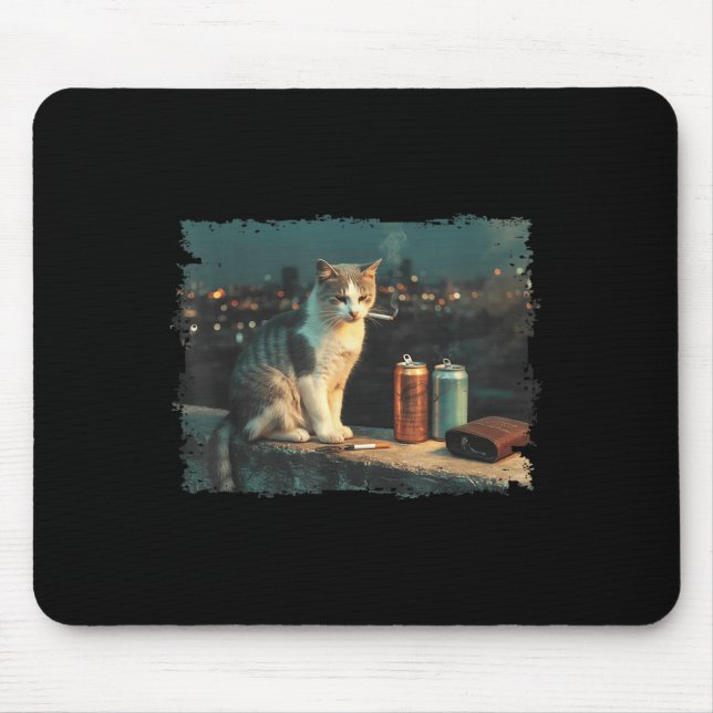 Cigarette Kitten Funny Smoking Cat Meme Stud Brain Mouse Pad (Front)