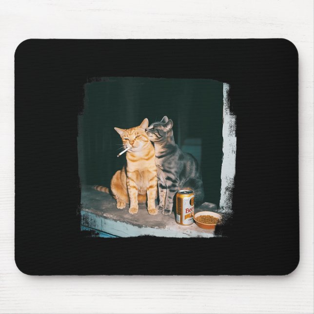 Cigarette Kitten Funny Smoking Cat Meme Stud Brain Mouse Pad (Front)