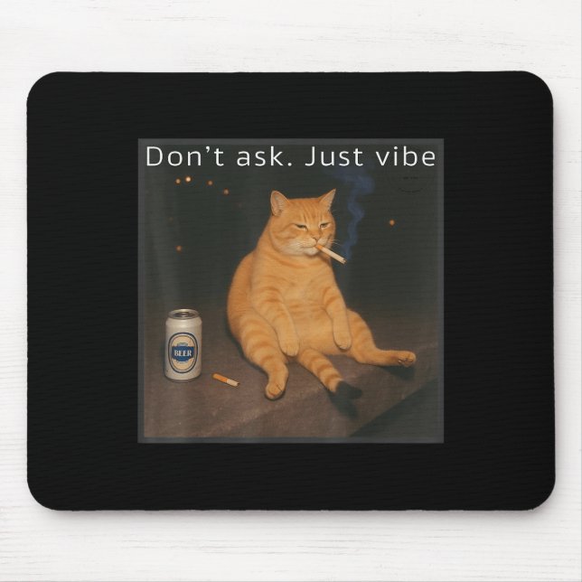 Cigarette Kitten Funny Smoking Cat Meme Stud Brain Mouse Pad (Front)
