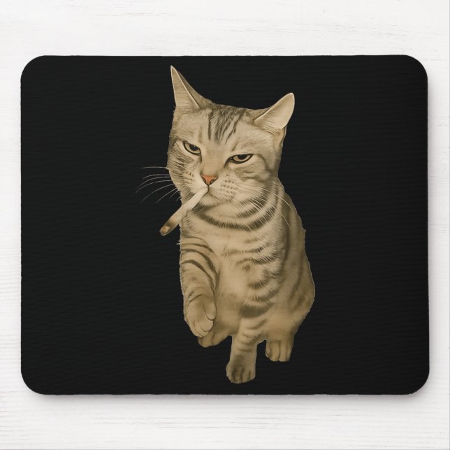Cigarette Kitten Funny Smoking Cat Meme Stud Brain Mouse Pad (Front)