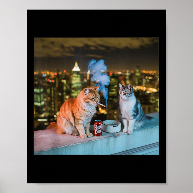 Cigarette Kitten Funny Smoking Cat Meme Stud Brain Poster (Front)