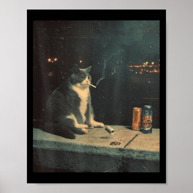 Cigarette Kitten Funny Smoking Cat Meme Stud Brain Poster (Front)