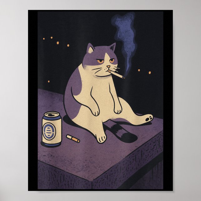 Cigarette Kitten Funny Smoking Cat Meme Stud Brain Poster (Front)