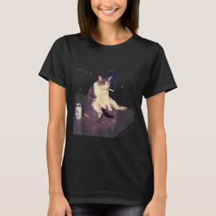 Cigarette Kitten Funny Smoking Cat Meme Stud Brain T-Shirt