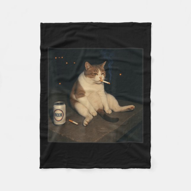 Cigarette Kitten Funny Smoking Cat Meme Stud  Fleece Blanket (Front)