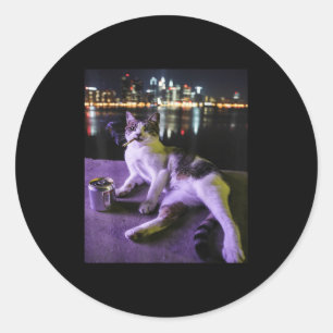 Cigarette Kitten Funny Smoking Cat Meme Stupid Bra Classic Round Sticker