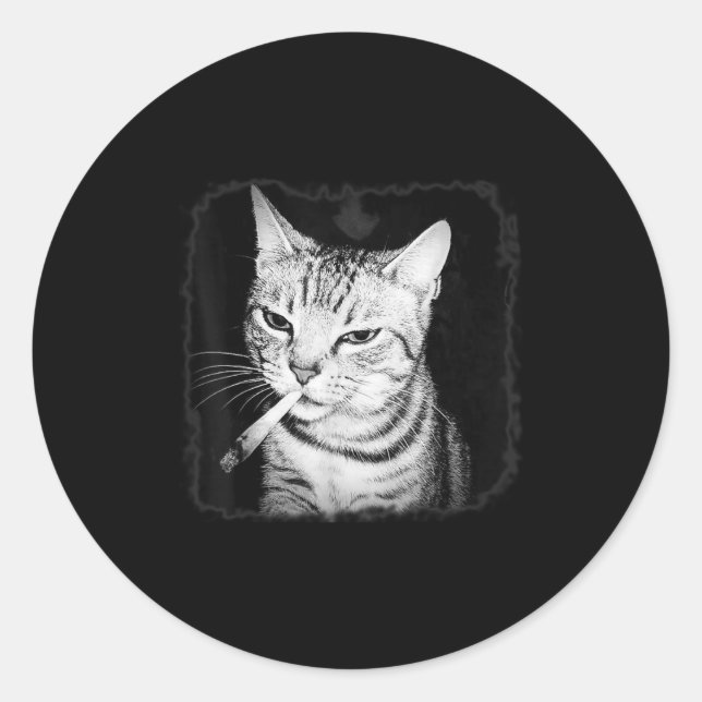 Cigarette Kitten Gang Cat Smoking Cigarette Funny  Classic Round Sticker (Front)
