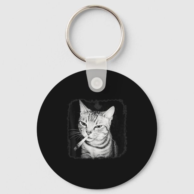 Cigarette Kitten Gang Cat Smoking Cigarette Funny  Keychain (Front)