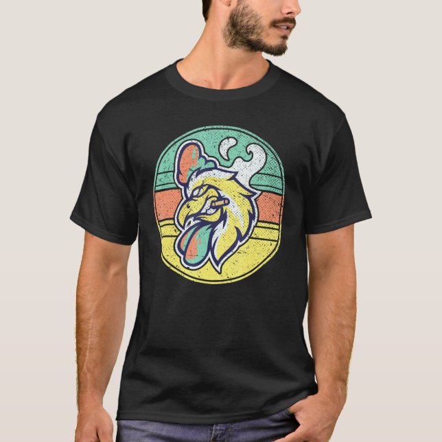 Cigarette Smoker Rooster Farmer Farm Animal Chicke T-Shirt (Front)