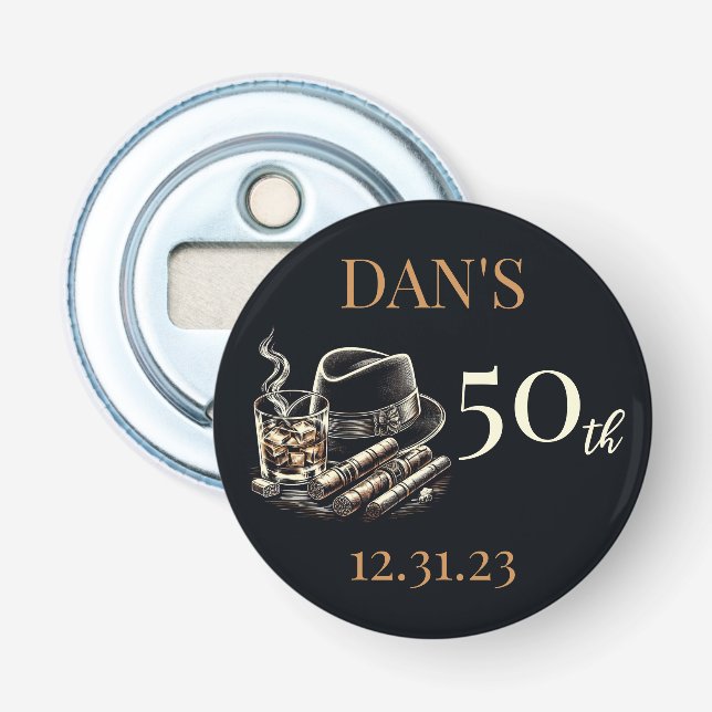 Cigars and Bourbon Birthday Bottle Opener (Front)