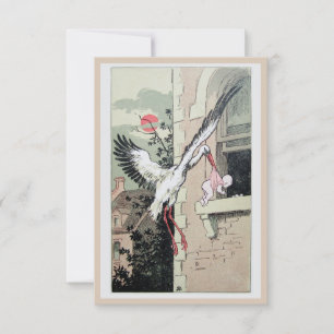 cigogne Art Nouveau livrant bébé faire-part