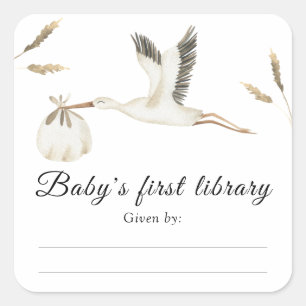 Cigogne - Étiquette de livre pour baby shower, liv