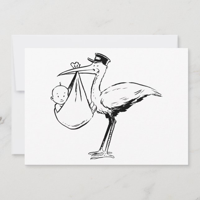 Cigogne tenant des invitations d'un bébé (Devant)