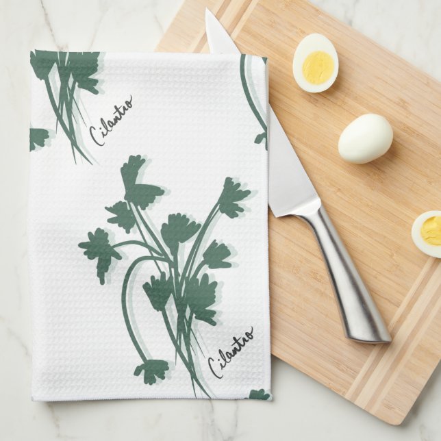 Cilantro Herb Garden Coriander Pattern Kitchen Towel (Quarter Fold)