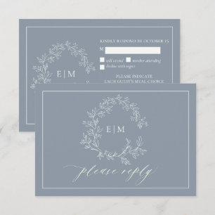 Cimetière bleu Dusty Monogramme Mariage Carte RSVP