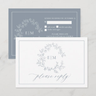 Cimetière bleu Dusty Monogramme Mariage Carte RSVP
