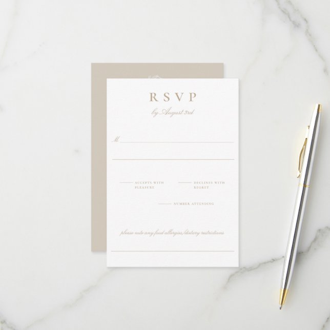 Cimier Botanique Monogramme Mariage Carte RSVP (Devant/Arrière en situation)