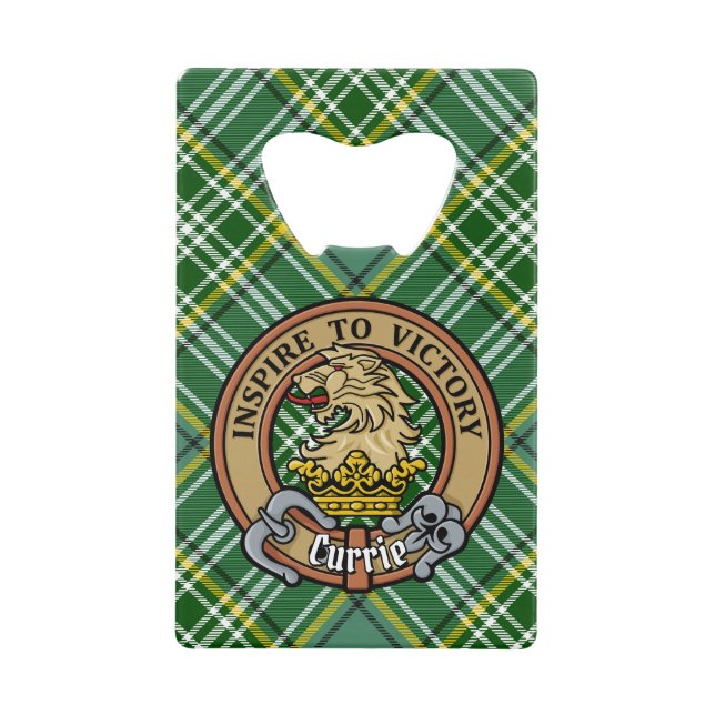 Cimier de lion Clan Currie sur Tartan (Devant)