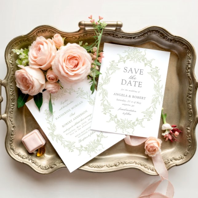 Cimier floral classique Enregistrer la date Carte  (Créateur téléchargé)