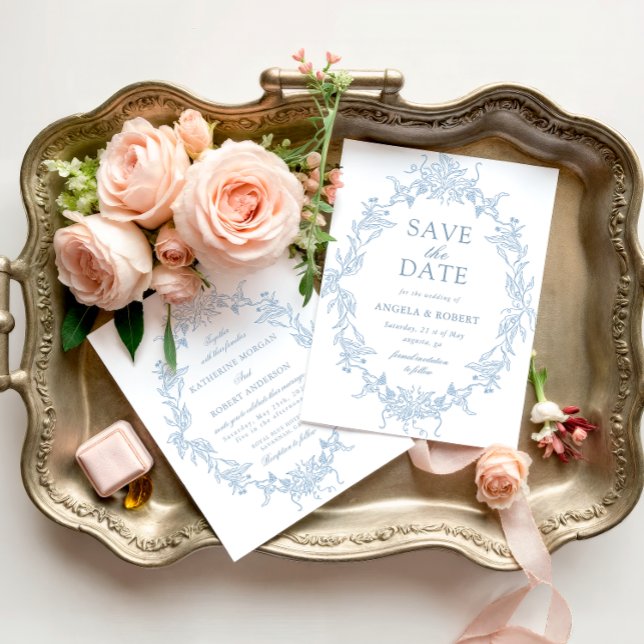 Cimier floral classique Enregistrer la date Carte  (Créateur téléchargé)