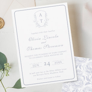 Cimier Monogramme Dusty Faire-part de mariage bleu