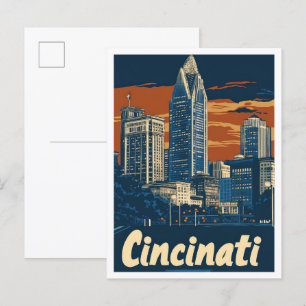 Cincinati Ohio USA Art Vintage Travel Illustration Postcard