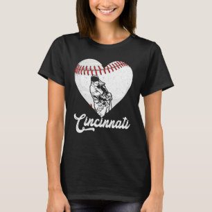 Cincinnati Baseball Heart Distressed Vintage Baseb T-Shirt