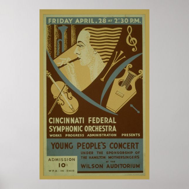 Cincinnati Federal Symphonic Orchestra Vintage Poster (Front)