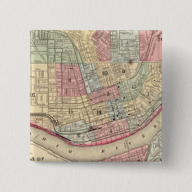 Cincinnati Map by Mitchell 2 Inch Square Button (Front)