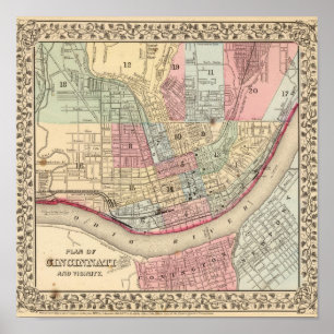 Cincinnati Map by Mitchell Poster