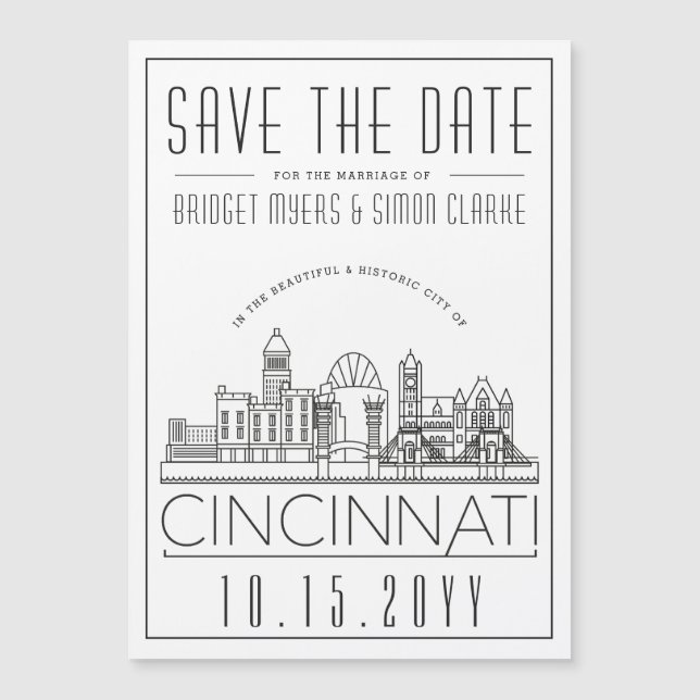 Cincinnati Mariage Style Skyline Carte de Réservat (Devant)