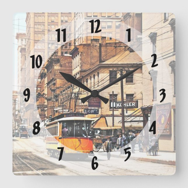 Cincinnati OH - 4th and Main Streets with Trolley Square Wall Clock (Front)