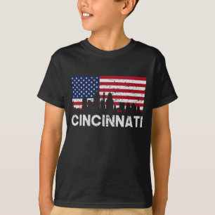 Cincinnati OH American Flag Skyline Distressed T-Shirt