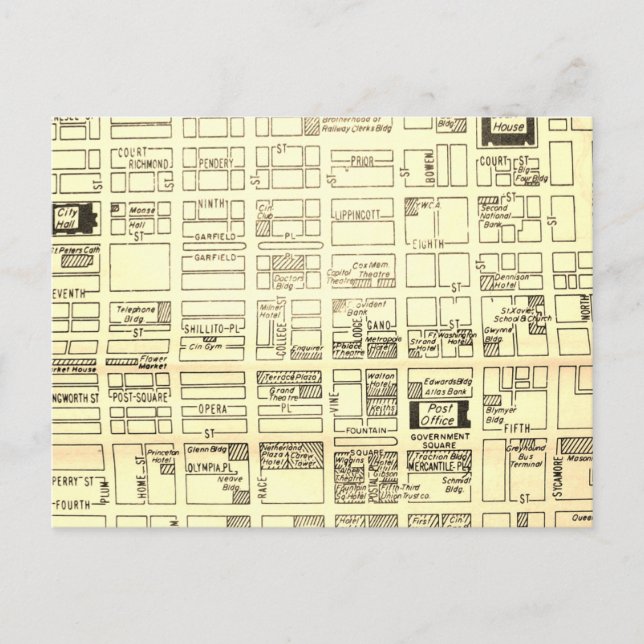 Cincinnati, OH Vintage Map Postcard (Front)