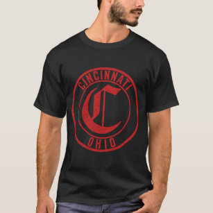 Cincinnati Ohio Circle Sign Distressed Red Print T-Shirt