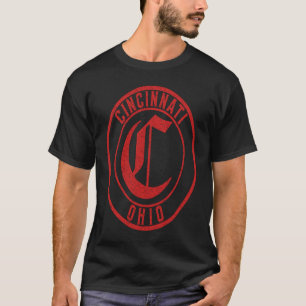 Cincinnati Ohio Circle Sign Distressed Red Print T-Shirt