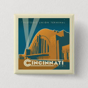 Cincinnati, Ohio Historic Union Terminal 2 Inch Square Button