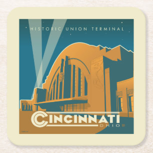 Cincinnati, Ohio   Historic Union Terminal Square Paper Coaster
