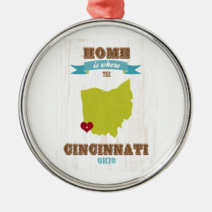 Cincinnati, Ohio Map – Home Is Where The Heart I Metal Ornament