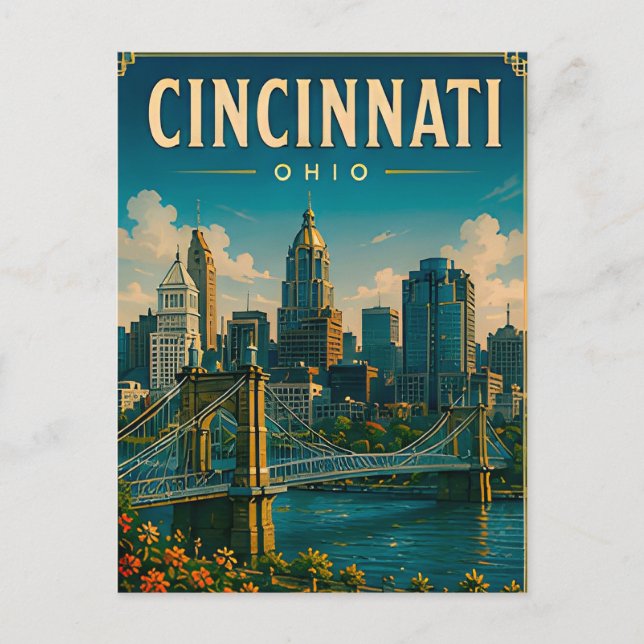 🌉 Cincinnati Ohio Skyline And Riverfront Postcard (Front)