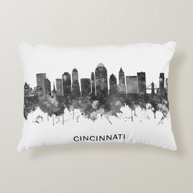 Cincinnati Ohio Skyline BW Accent Pillow (Front)
