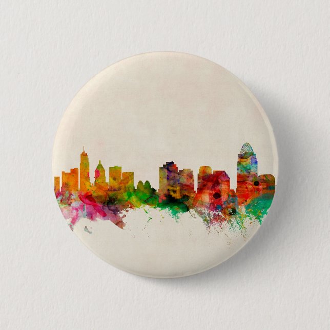 Cincinnati Ohio Skyline Cityscape 2 Inch Round Button (Front)