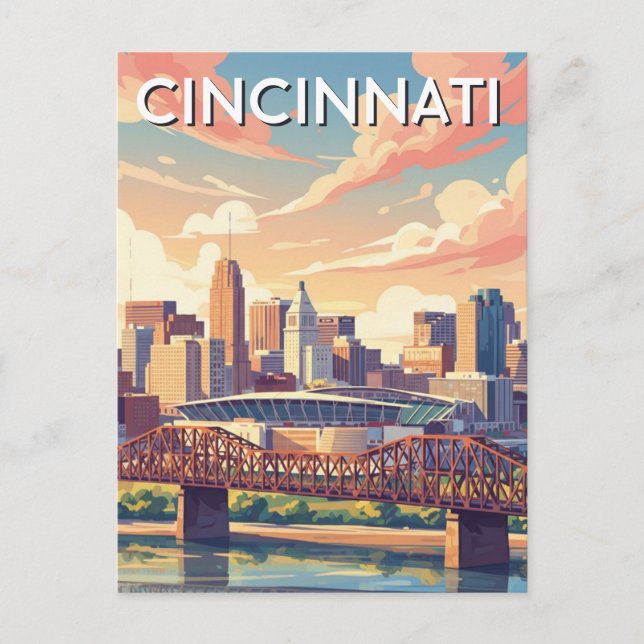 Cincinnati Ohio Skyline Travel Postcard (Front)