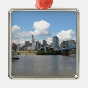 Cincinnati, Ohio skyline with the Ohio River Metal Ornament