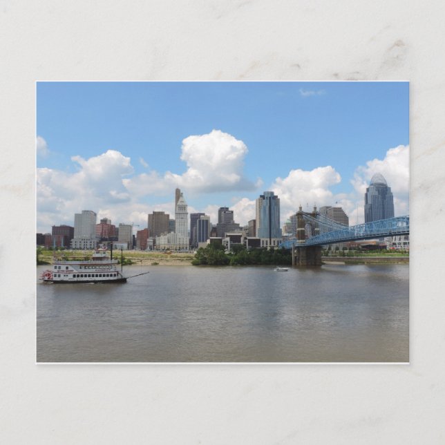 Cincinnati, Ohio skyline with the Ohio River Postcard (Front)